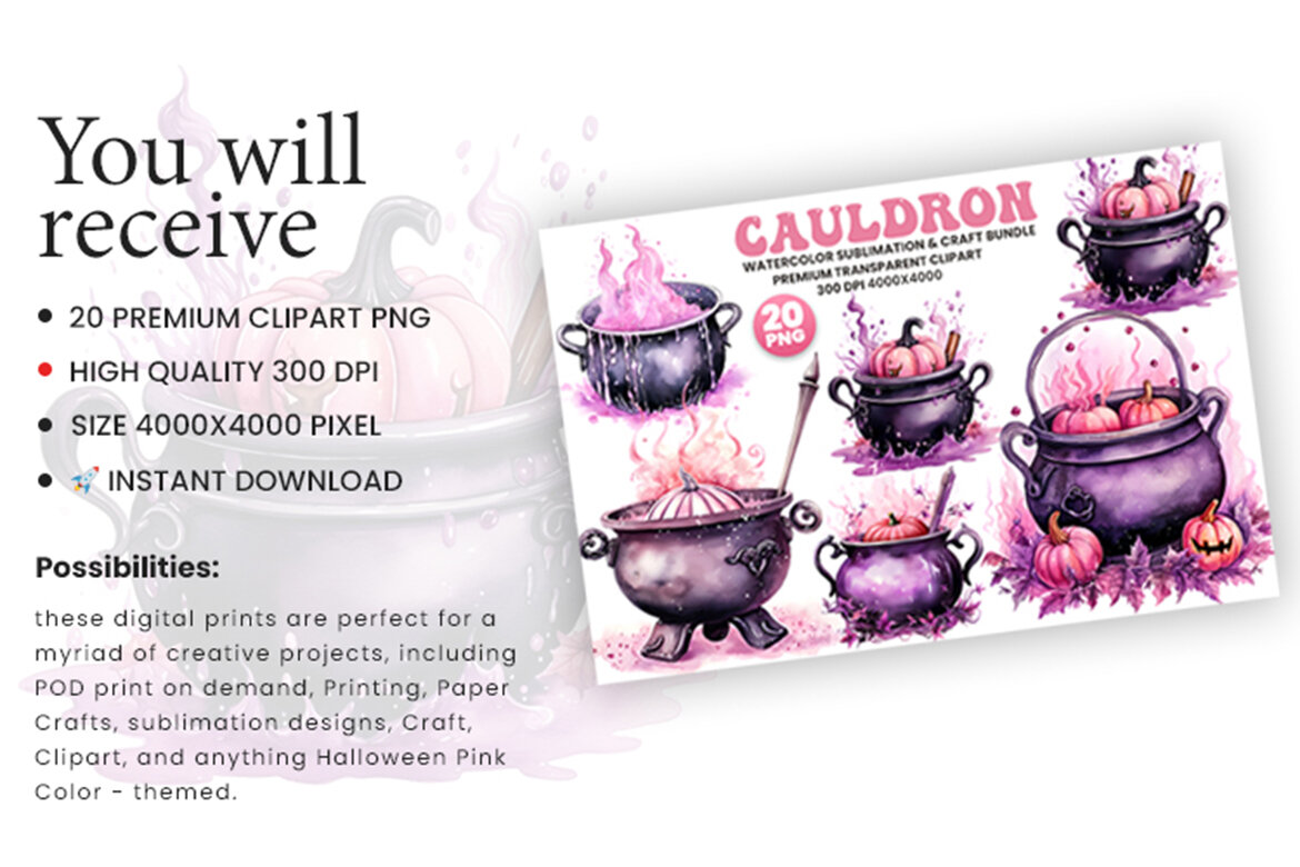 Halloween Cauldron FREE Clipart PNG Bundle - view 3