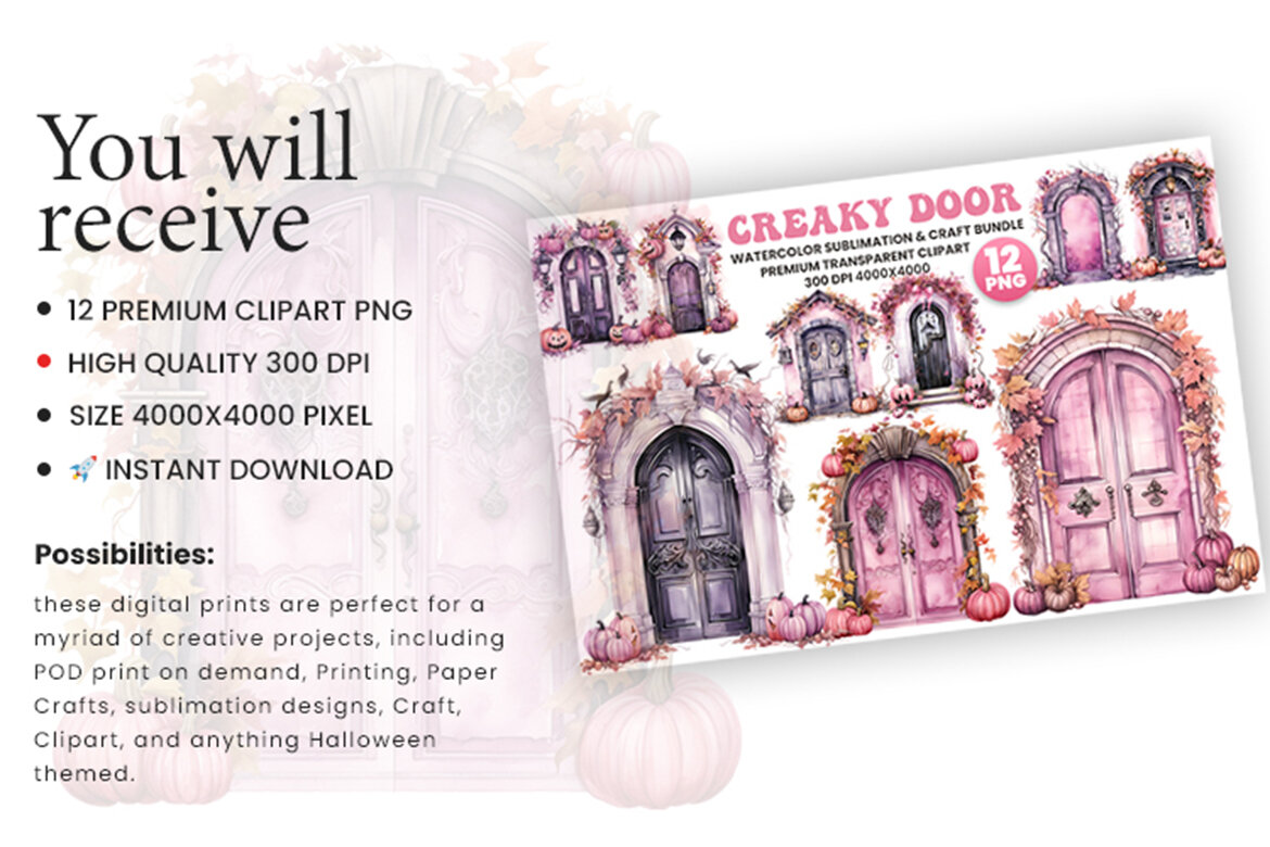 Halloween Creaky Door FREE Clipart PNG Bundle - view 3