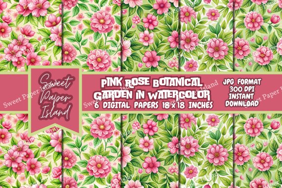 6 FREE Digital Papers - Pink Rose Botanical Garden