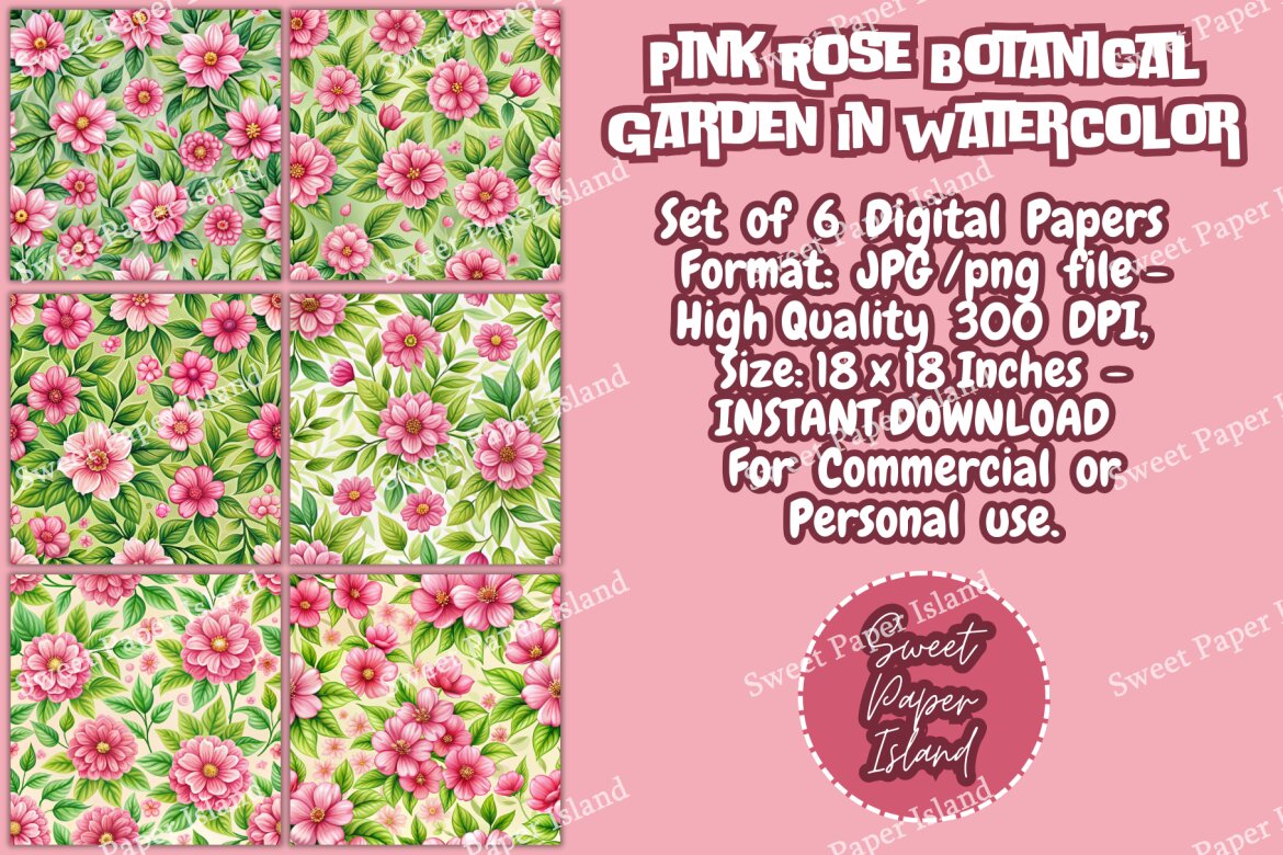 6 FREE Digital Papers - Pink Rose Botanical Garden alternate