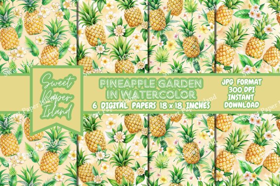 6 FREE Digital Papers - Pineapple Garden