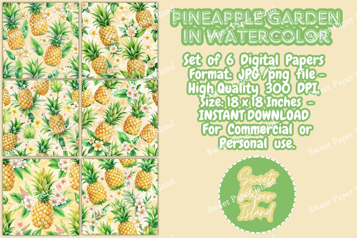 6 FREE Digital Papers - Pineapple Garden alternate
