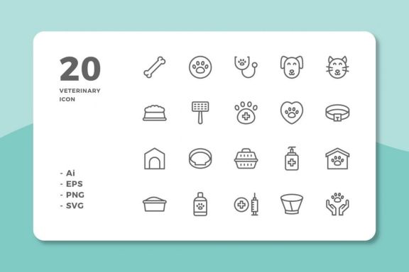 60 Veterinary Icons (3 Style)