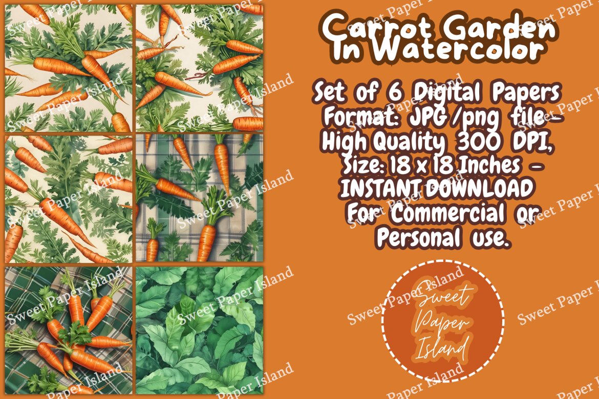 6 FREE Digital Papers - Carrot Garden - view 2