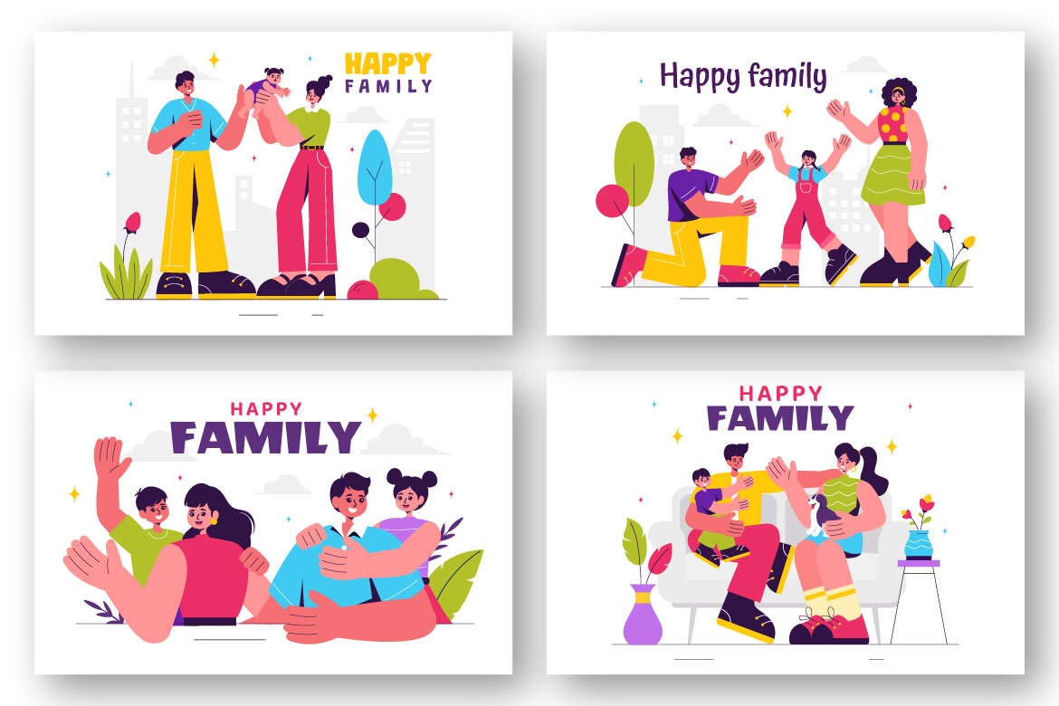 9 Happy Family FREE Illustrations - view 3