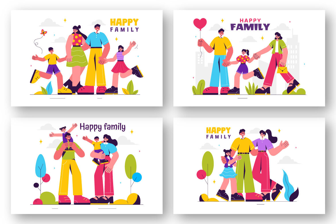 9 Happy Family FREE Illustrations alternate