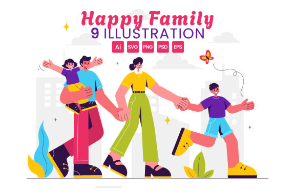 9 Happy Family FREE Illustrations