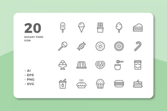 60 Sugary Food Icons (3 Style)