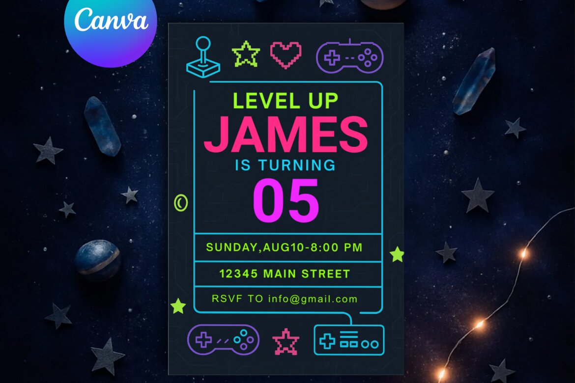 Gaming Birthday Invitation FREE Canva Template - view 4