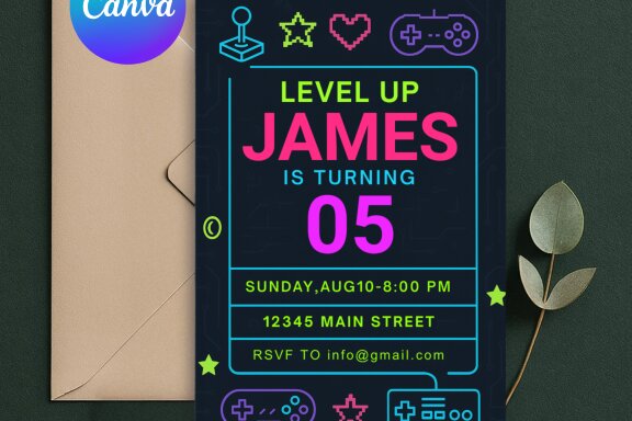 Gaming Birthday Invitation FREE Canva Template