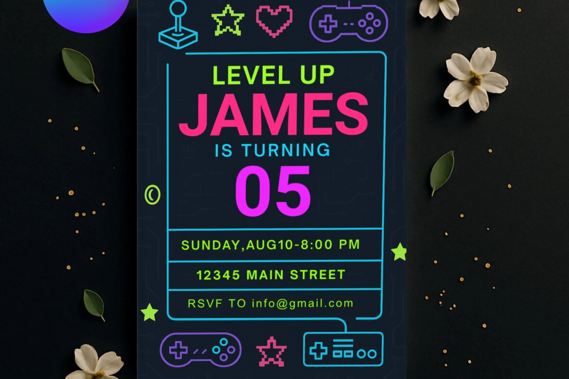 Gaming Birthday Invitation FREE Canva Template alternate