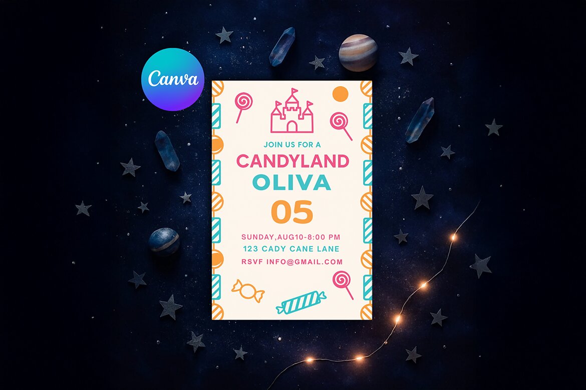 Candyland Birthday Invitation FREE Canva Template - view 4