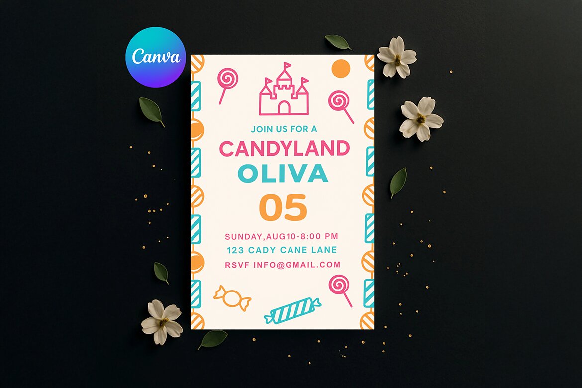 Candyland Birthday Invitation FREE Canva Template - view 3