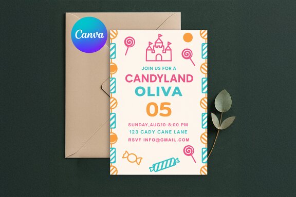 Candyland Birthday Invitation FREE Canva Template