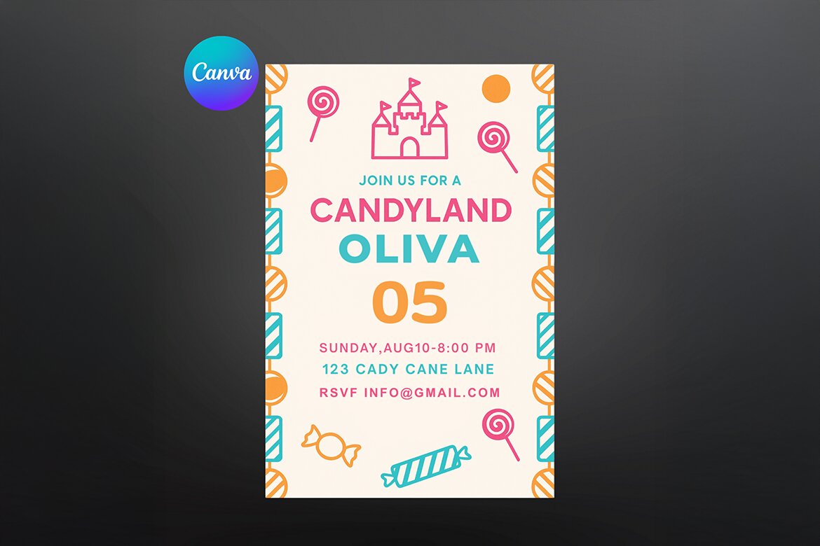 Candyland Birthday Invitation FREE Canva Template - view 5