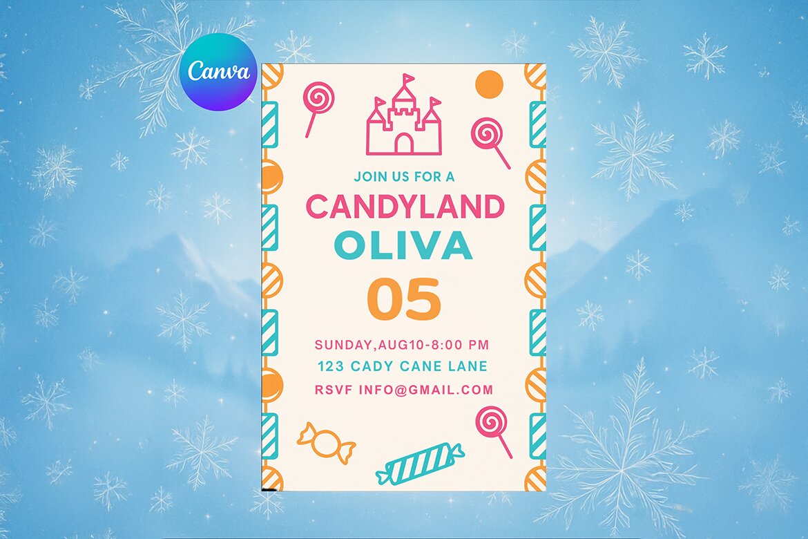 Candyland Birthday Invitation FREE Canva Template alternate
