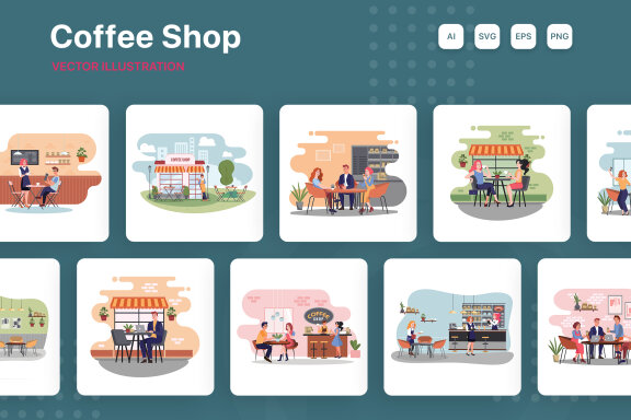 M162_Coffee shop FREE Illustrations