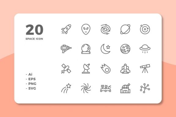 60 Space Icons (3 Style)