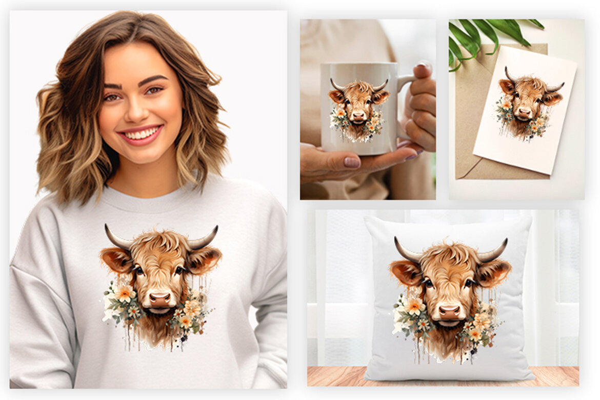 Cute Baby Highland Cow FREE Clipart PNG alternate