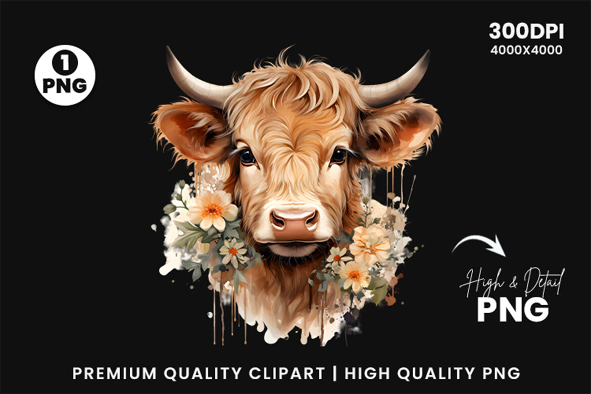 Cute Baby Highland Cow FREE Clipart PNG - view 3