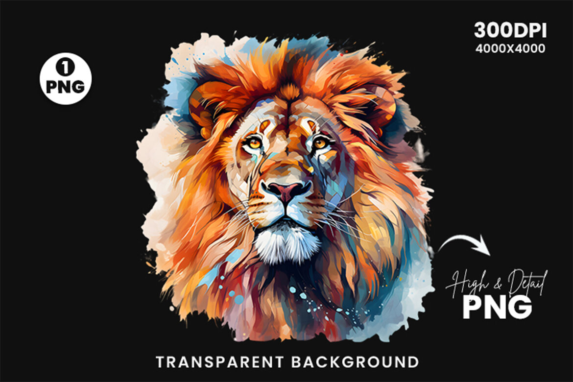 Watercolor Lion FREE Clipart PNG - view 3
