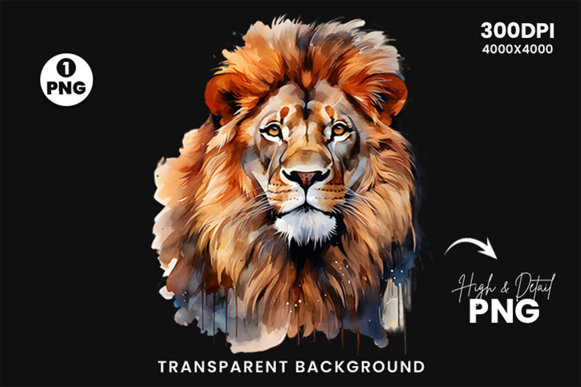 Watercolor Lion FREE Clipart PNG - view 3