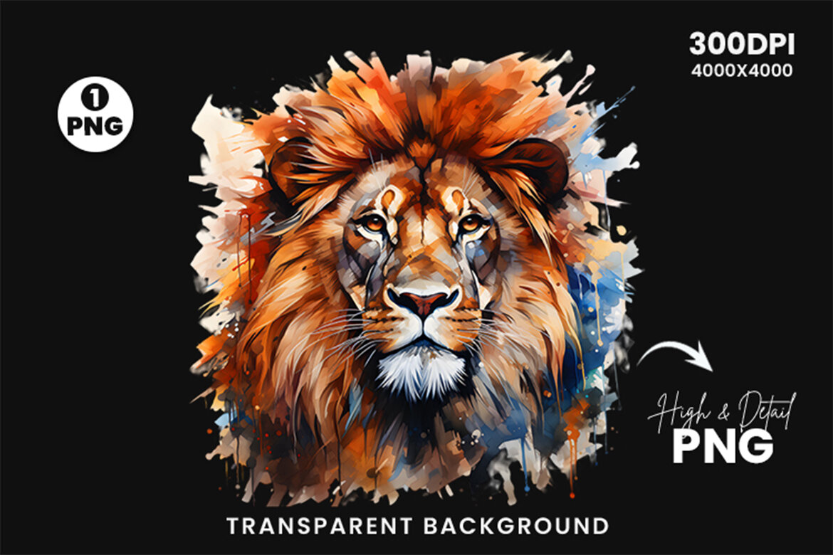 Watercolor Lion FREE Clipart PNG - view 3