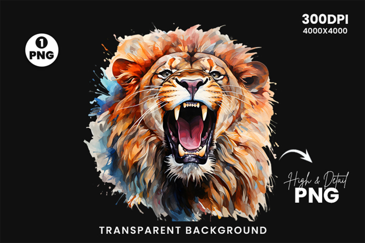 Watercolor Lion FREE Clipart PNG - view 3