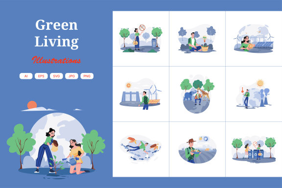 M707_Green Living FREE Illustration Pack