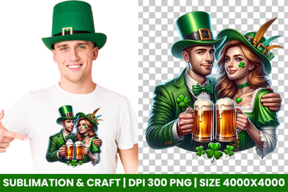 St Patrick Couple hold a beer FREE Clipart PNG