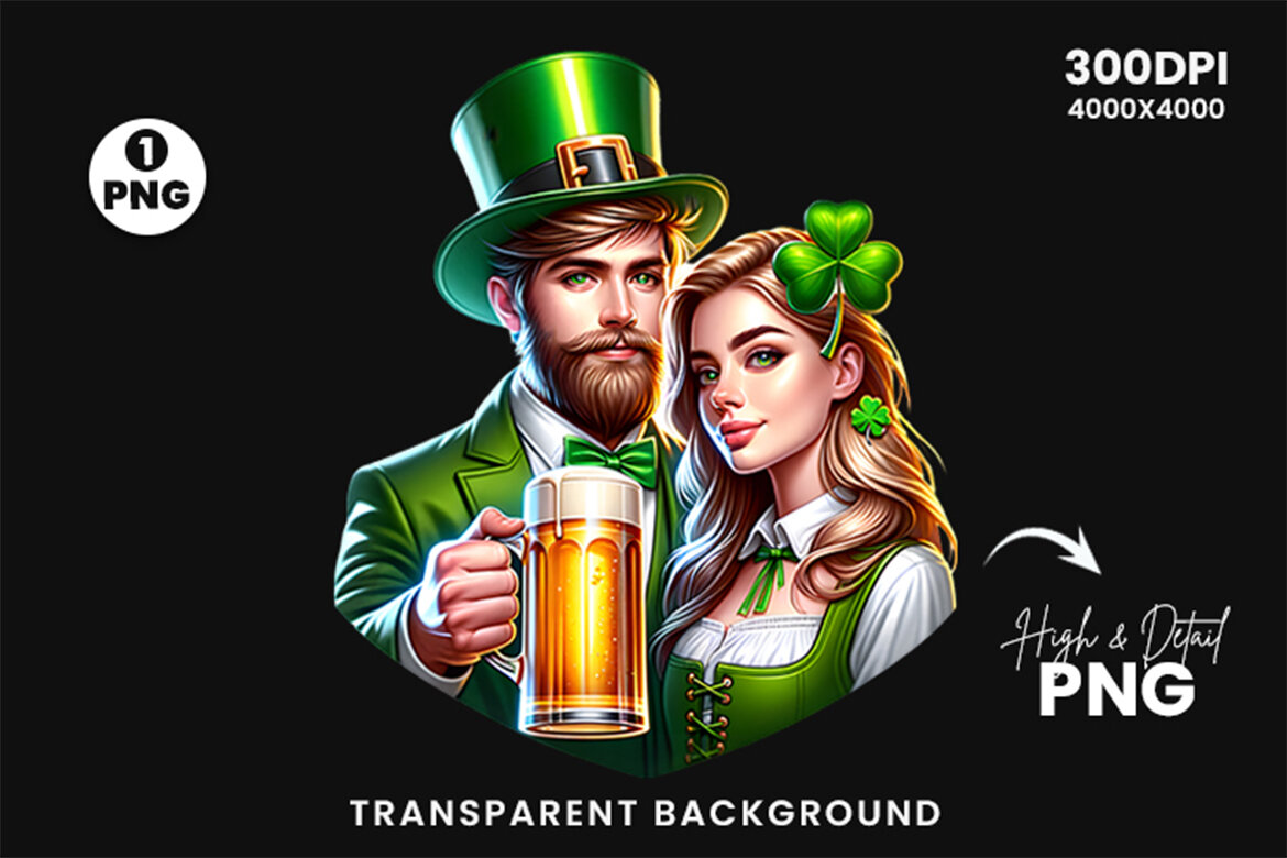 St Patrick Couple hold a beer FREE Clipart PNG alternate