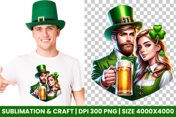 St Patrick Couple hold a beer FREE Clipart PNG