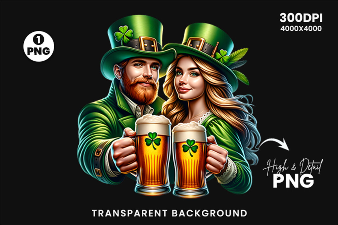 St Patrick Couple hold a beer FREE Clipart PNG alternate
