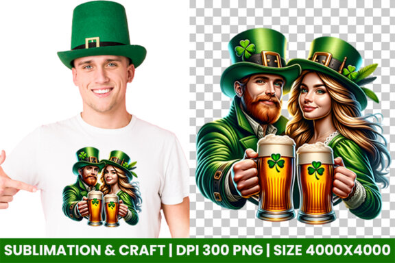 St Patrick Couple hold a beer FREE Clipart PNG