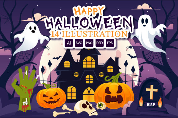 14 Halloween Night FREE Illustrations