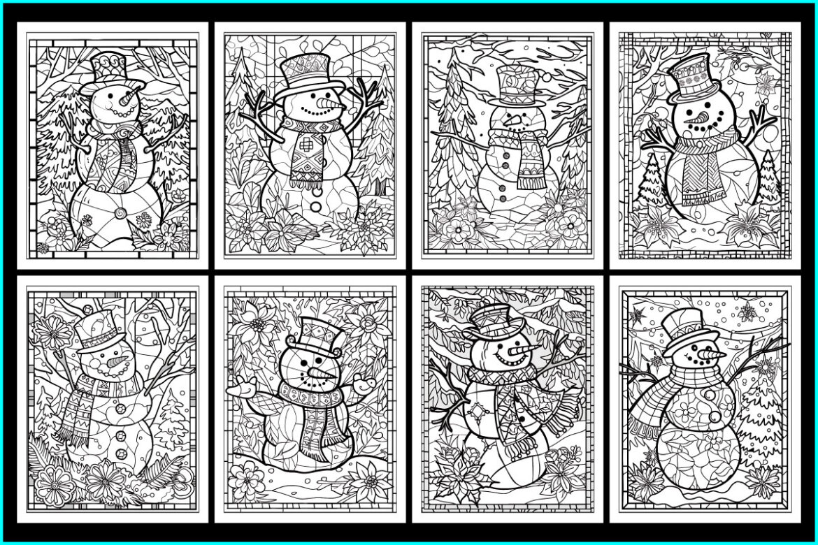 Stained Glass Snowman FREE Coloring Pages - view 3