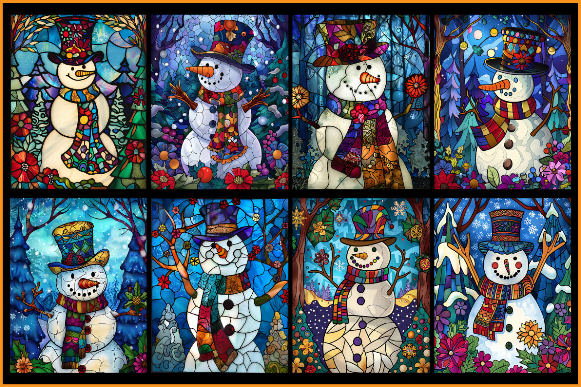 Stained Glass Snowman FREE Coloring Pages - view 4
