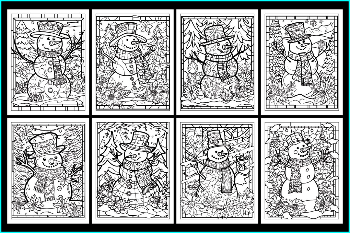 Stained Glass Snowman FREE Coloring Pages alternate