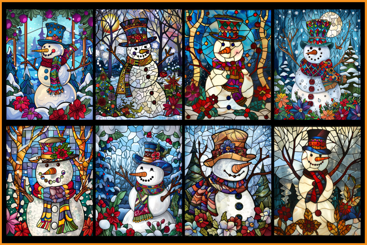 Stained Glass Snowman FREE Coloring Pages - view 5