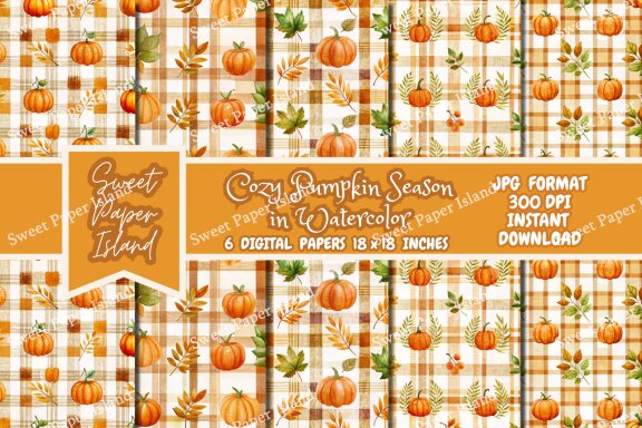 6 Free Digital Papers - Cozy Pumpkin Season