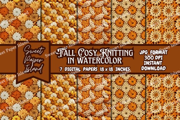 7 Free Digital Papers - Fall Cosy Knitting 