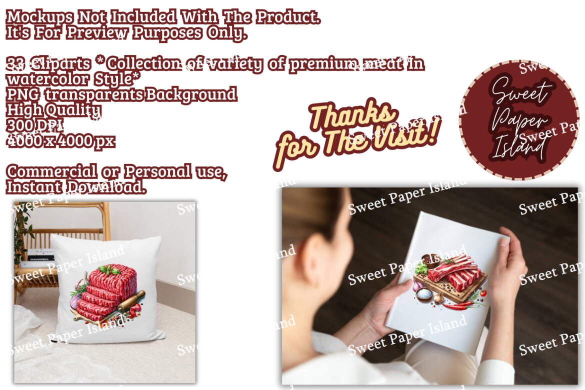 33 Free Cliparts - Meat In Watercolor PNG  - view 3