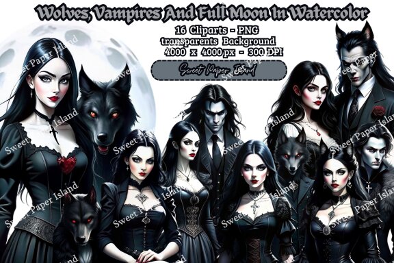16 Cliparts - Wolves, Vampires FREE PNG
