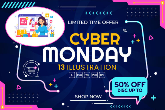 13 Cyber Monday Event FREE Illustrations