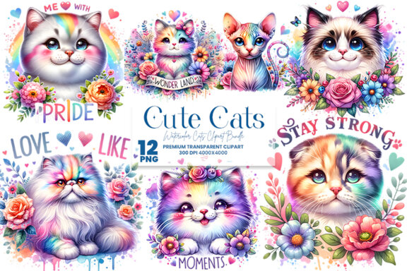 Cute Cat FREE Clipart Bundle