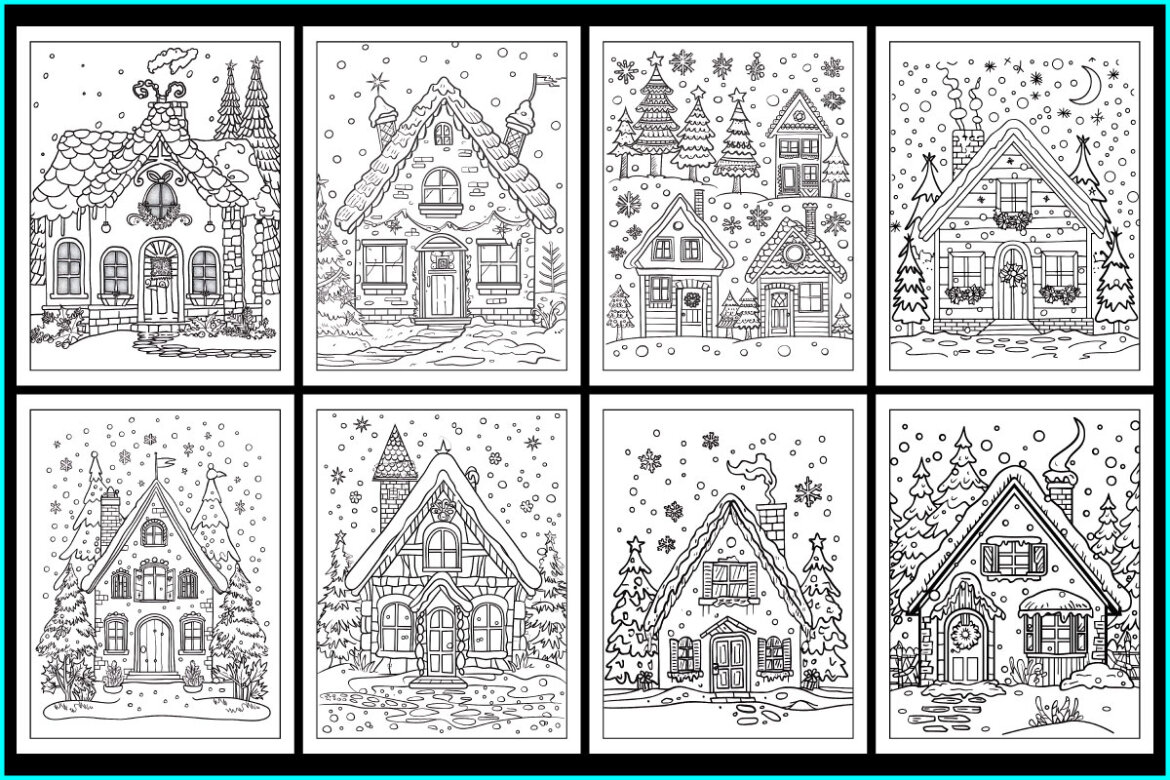 A Cozy Christmas Houses FREE Coloring Pages - view 4