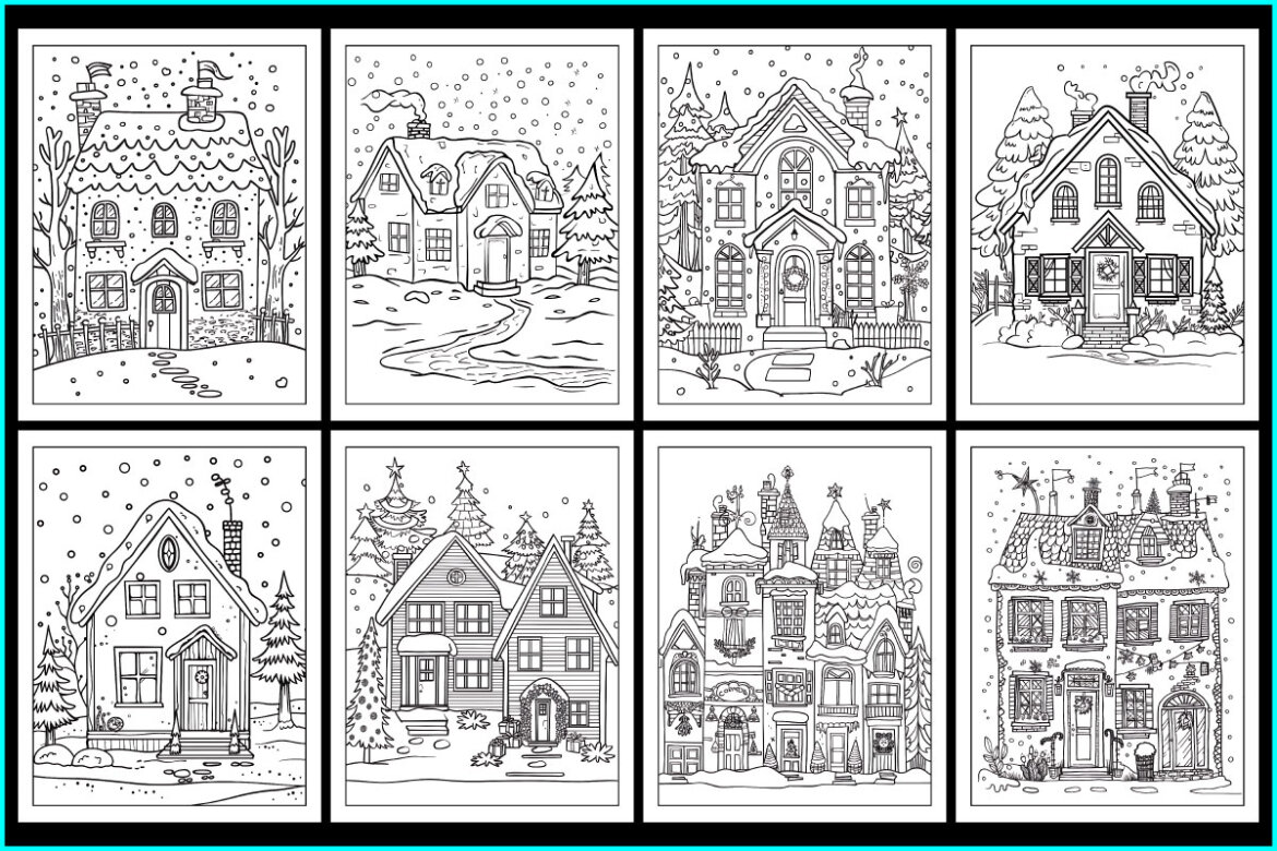 A Cozy Christmas Houses FREE Coloring Pages - view 3