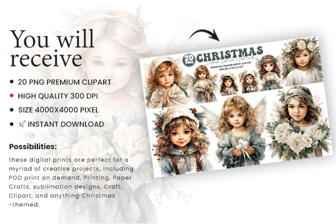 Watercolor Christmas Angel FREE Clipart - view 5