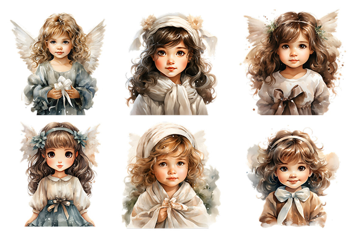 Watercolor Christmas Angel FREE Clipart - view 3