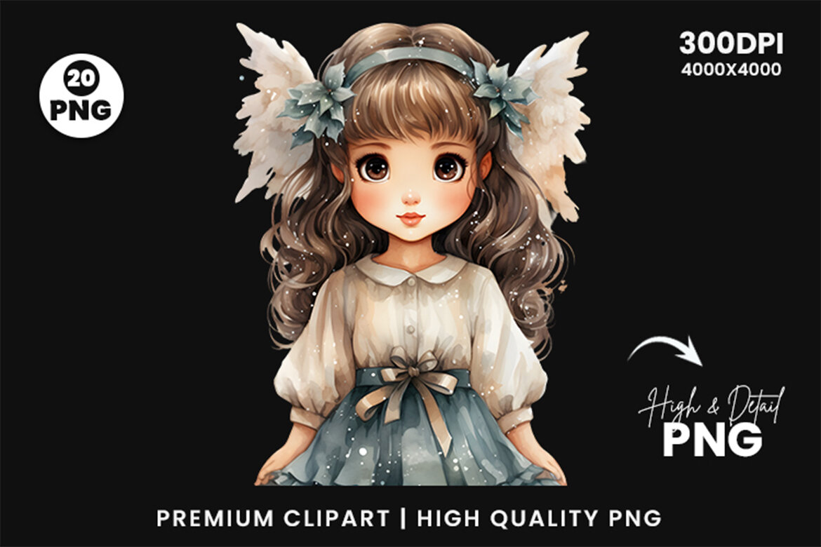 Watercolor Christmas Angel FREE Clipart - view 8